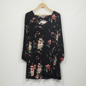 World Market  Black Floral Babydoll Dress  with pockets Women's Size Small